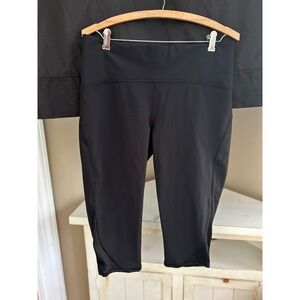 EUC Lululemon Size 12 Black High Rise Mesh Panel Crop Leggings LW6AEESZ4 Yoga